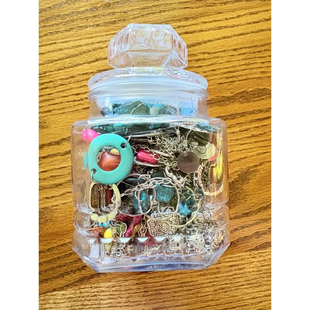 Mystery Jewelry Jar Bulk Unworn Costume Lot Necklaces Earrings Bracelets Rings